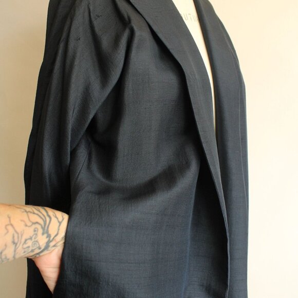 Vintage 1960s Swing Coat with Pockets, Cates Blue Black Silk Jacket, White Linin - Picture 9 of 10